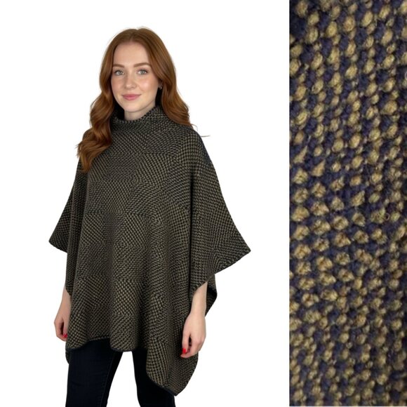 Fisherman Out Of Ireland Sweaters - Irish 100% Wool Knit Poncho Cape XS/S Donegal Ireland EUC Wool Soft Blue Green